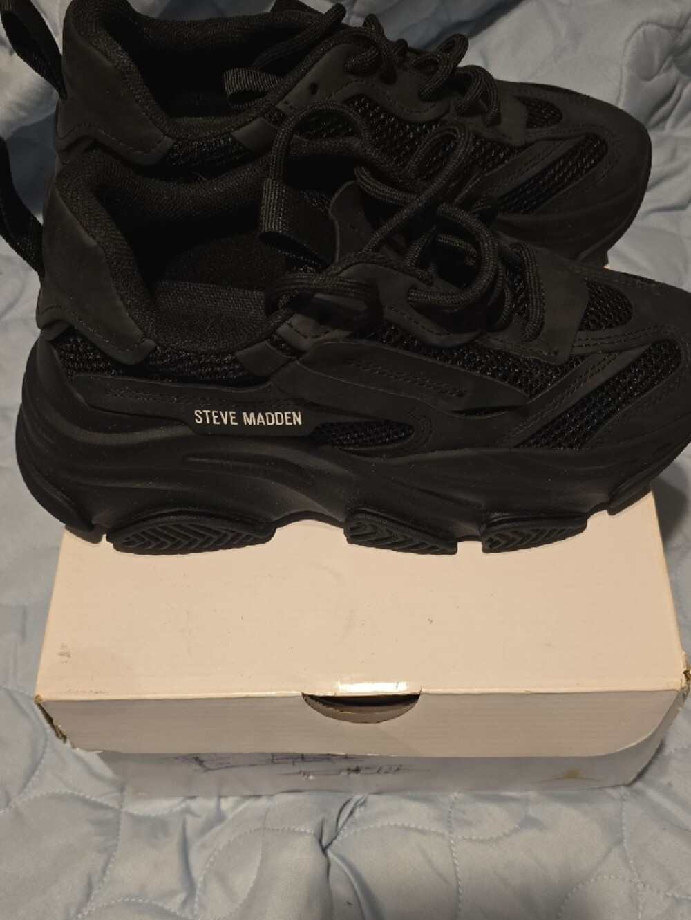 Steve Madden Black Chunky Lace-Up Sneakers - Picture 3 of 5